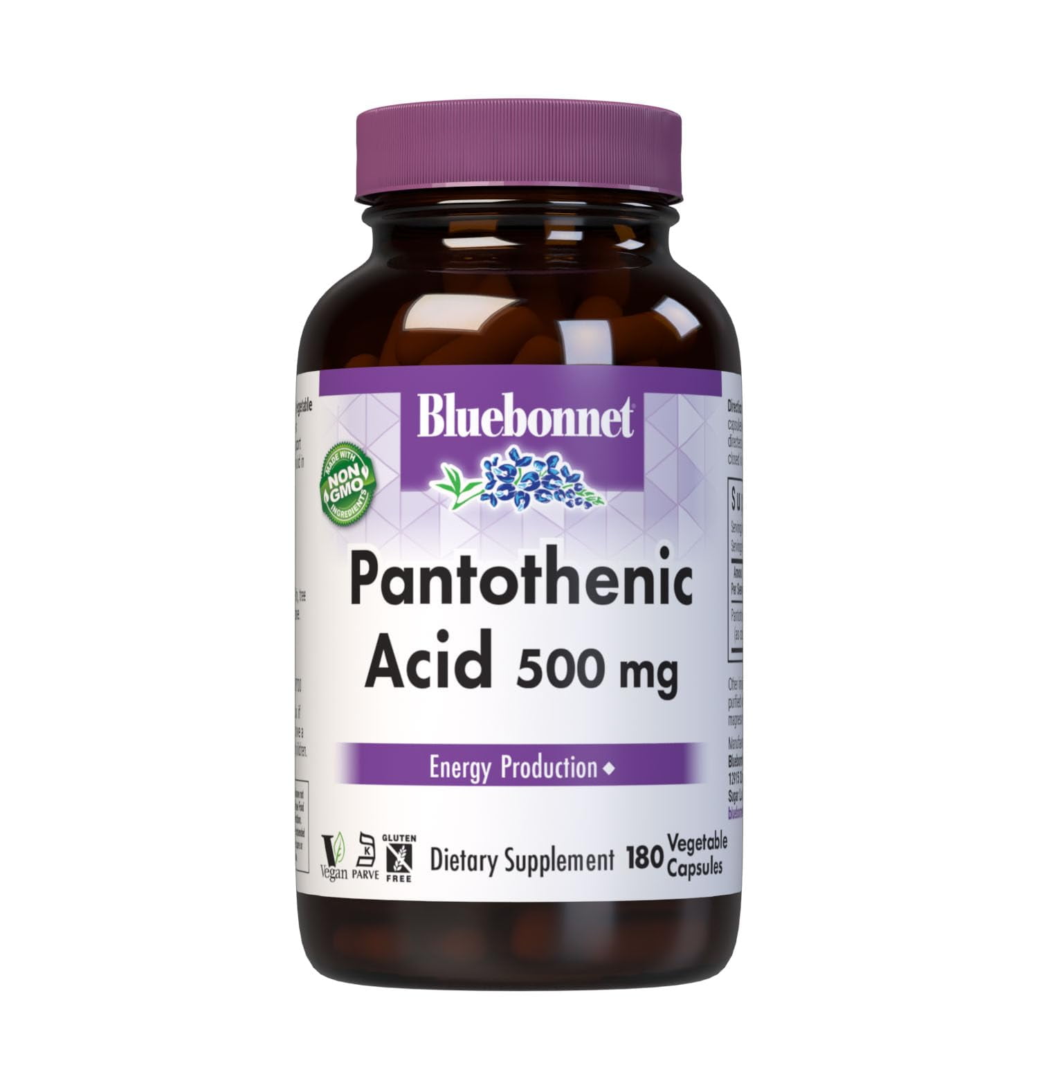 Bluebonnet Nutrition Pantothenic Acid 500mg Vegetable Capsules, 180 Count