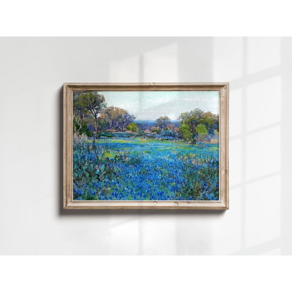 Bluebonnet Poster, Texas State Bluebonnet Flower, Vintage Landscape Art, Wildflower Meadow, Rustic Wall Art, Spring Farmhouse Decor397, Unframed Poster Size 8x12