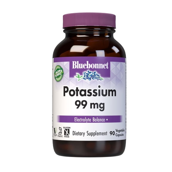 Bluebonnet Potassium Supplement Aspartate 99mg, Electrolyte Balance - 90 Caps