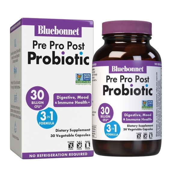 Bluebonnet Pre Pro Post Probiotic 30 Billion CFU^ Shelf Stable Digestion Support*, 30 Days