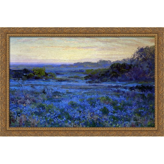 Bluebonnet Scene 40x26 Large Gold Ornate Wood Framed Canvas Art by Robert Julian Onderdonk