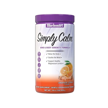 Bluebonnet Simply Calm Magnesium Powder 420mg - Mind & Body* 16oz 82 Days, Orange Citrus