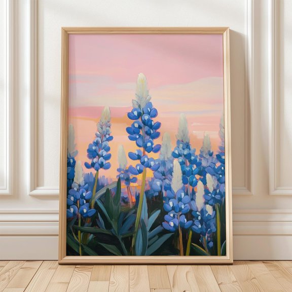 Bluebonnet Sunset Wildflower Pink Sky Texas Spring Nature Porch Display, Unframed Paper Poster 8x10in