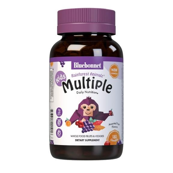 Bluebonnet Rainforest Animalz Kids Chewable Multivitamins, Vitamin C, D3, Iron, 180 Days