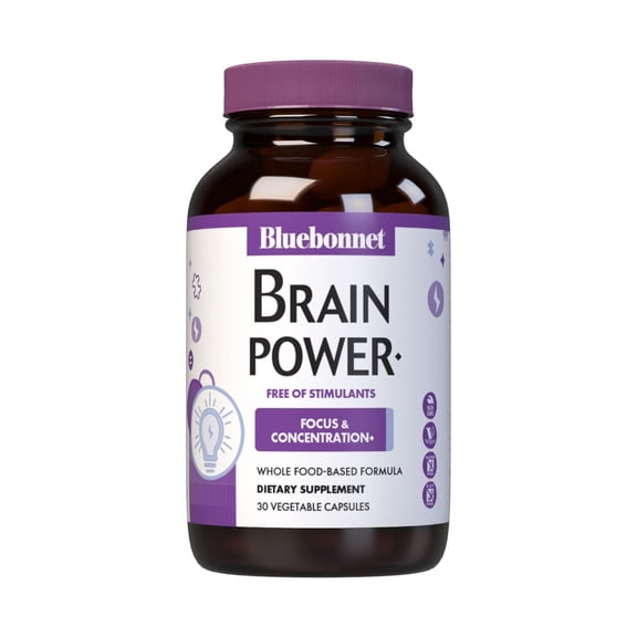 Bluebonnet BrainPower Whole Food-Based Nootropic Blend, Stimulant Free - 30 Veg Capsules