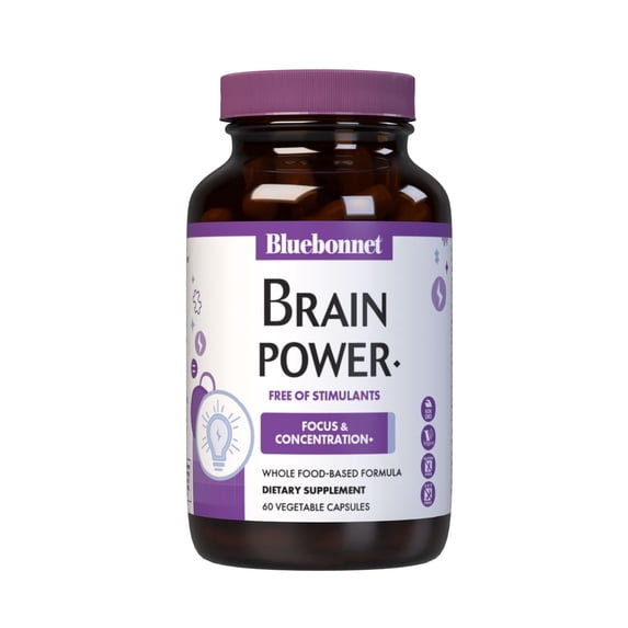 Bluebonnet BrainPower Whole Food-Based Nootropic Blend, Stimulant Free - 60 Veg Capsules