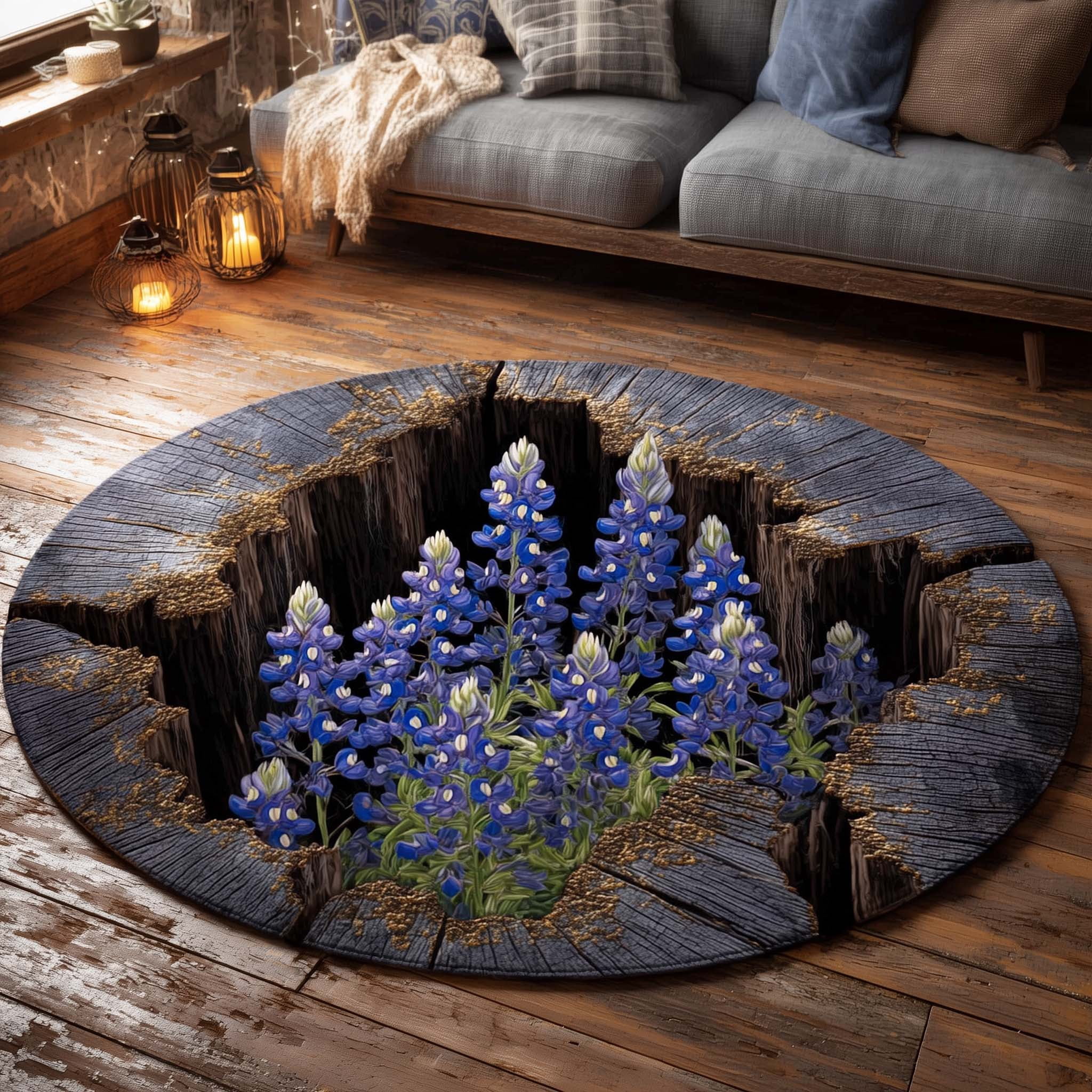 Mat Rug Circle Bluebonnet Trail Quilted Round Mat, Bluebonnet Flower Round Floor Mat ...