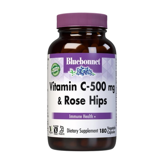 Bluebonnet Nutrition Vitamin C 500mg Plus Rosehips Vegetable Capsules, 180 Count