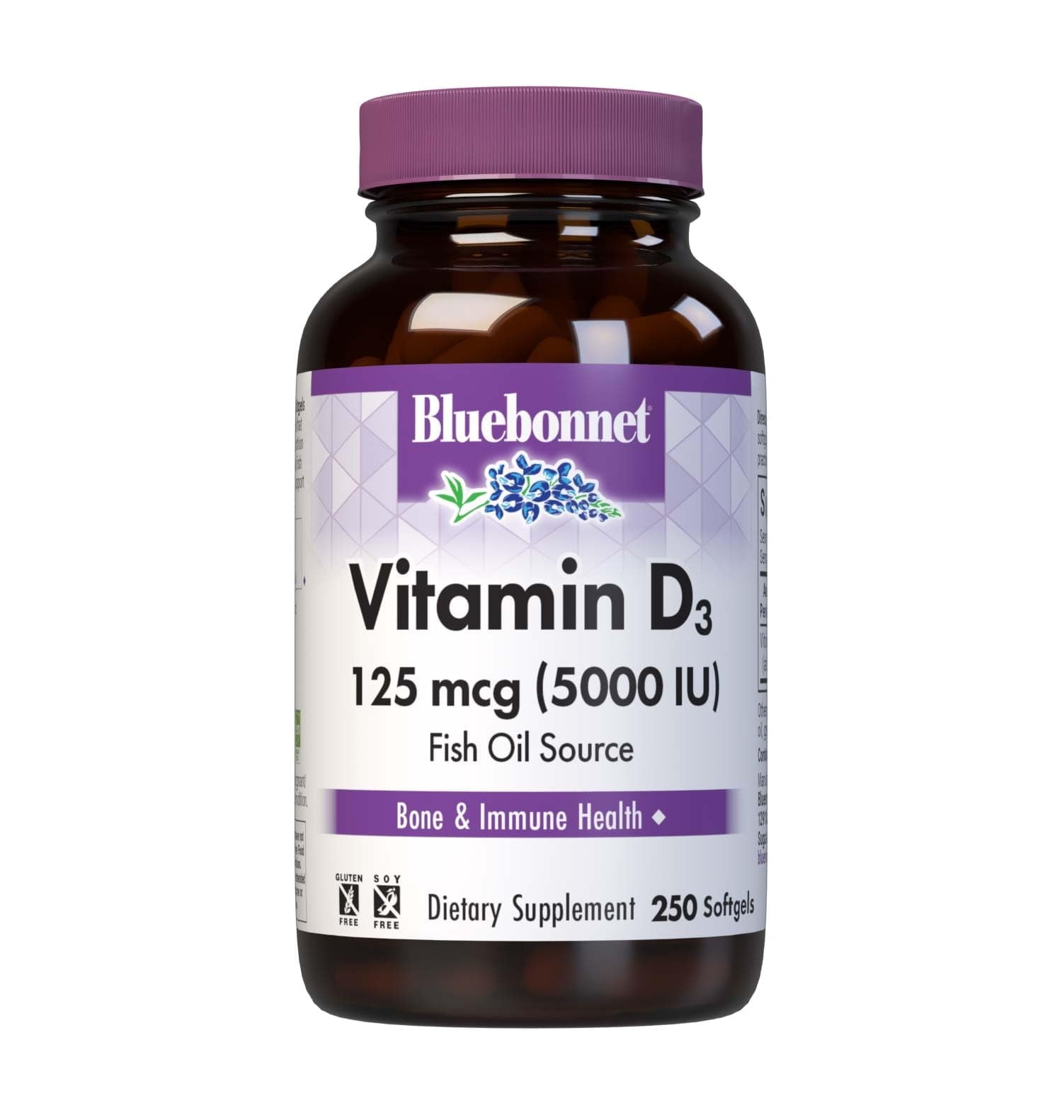 Bluebonnet Vitamin D3 5000 IU, Cholecalciferol from Fish Oil, 250 Softgels