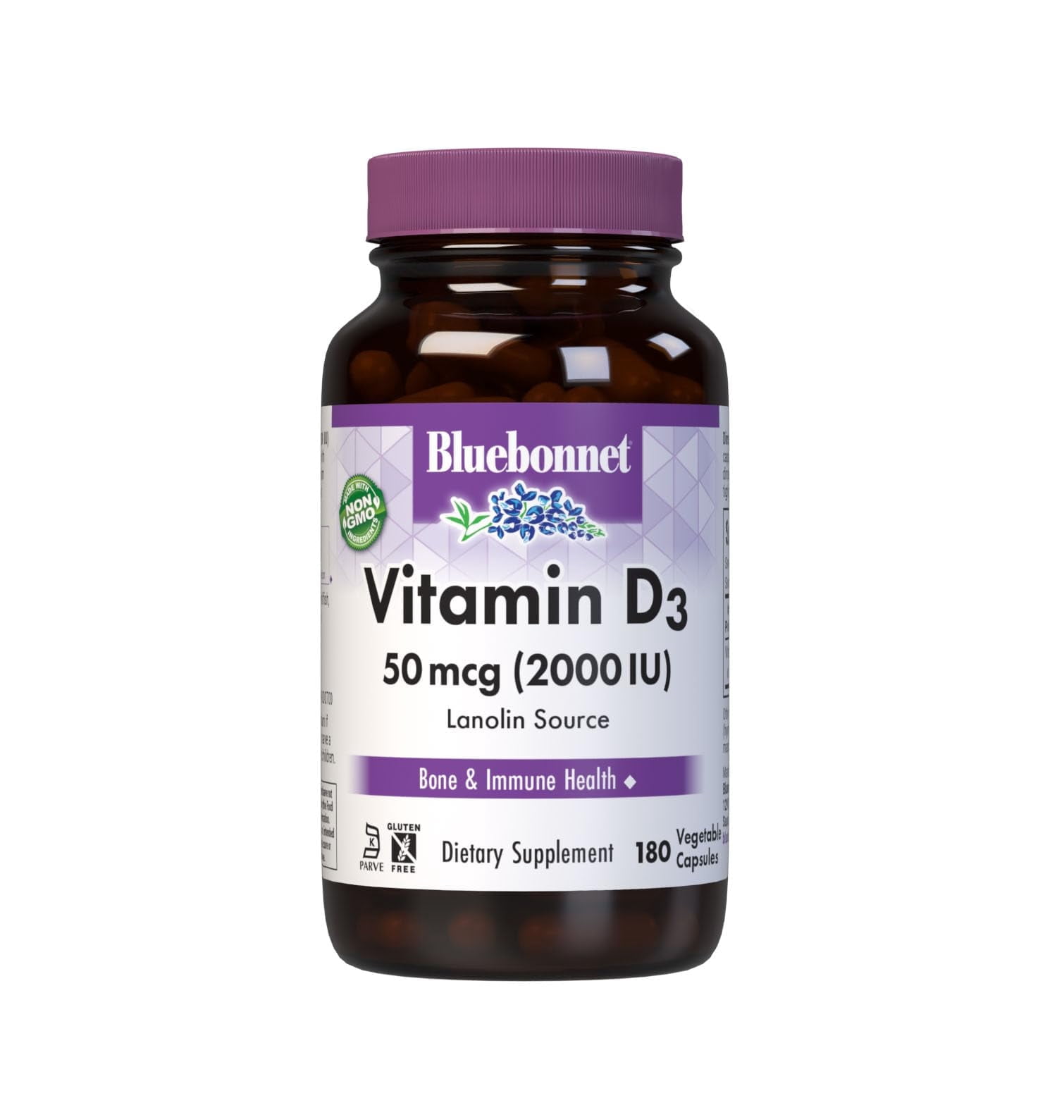 Bluebonnet Vitamin D3 2000 IU, Cholecalciferol from Lanolin, D3, 180 Days