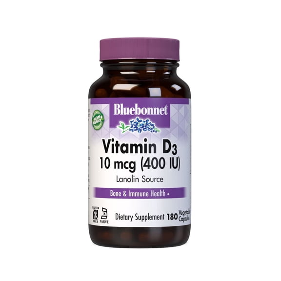 Bluebonnet Vitamin D3 400 IU, Cholecalciferol from Lanolin, 180 Count