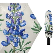 Bluebonnets Watercolor All Weather Umbrella Triple Folding Parasol 6 Ribs UV Protection Portable