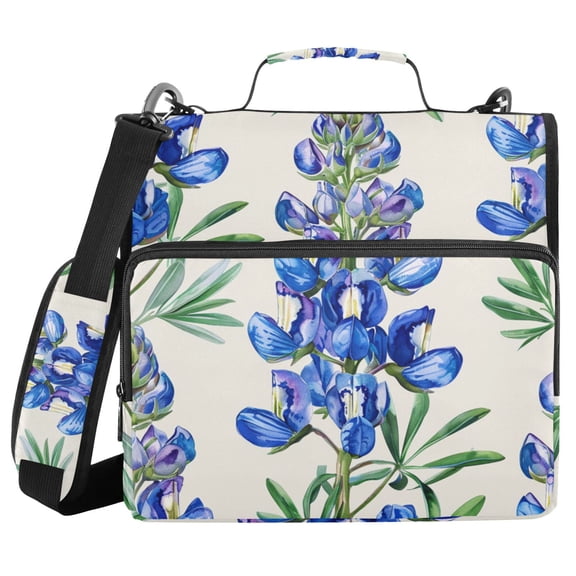 Bluebonnets Watercolor Binder Bag with Shoulder Strap 3 Ring Zipper Binder File Folder Document Storage