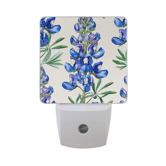 Bluebonnets Watercolor LED Night Light with Smart Sensor Plug Into Wall Dusk to Dawn 2 packs