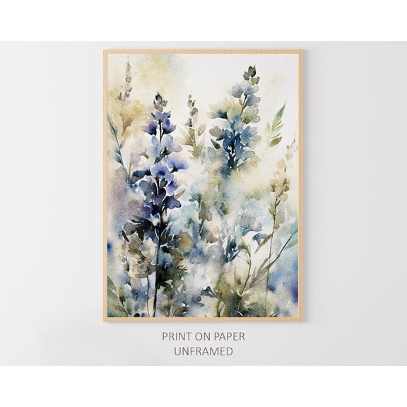 Bluebonnets Wildflowers Lupines Art Poster Meadow Artwork Floral Wall Art, Stretched Canvas Size 16x24