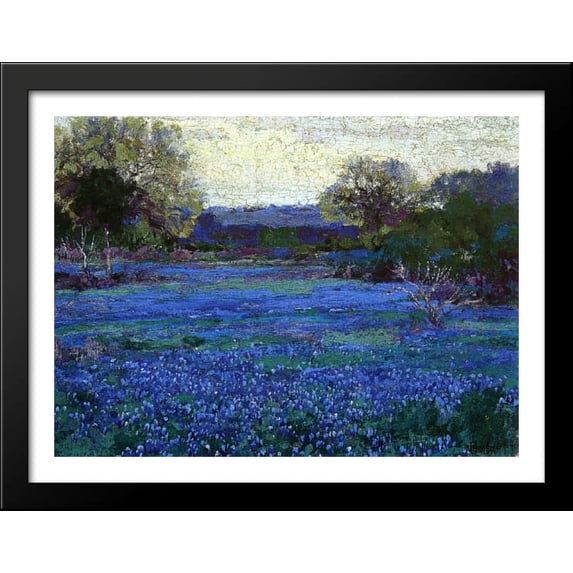 Bluebonnets on a Grey Day 36x28 Large Black Wood Framed Print Art by Robert Julian Onderdonk