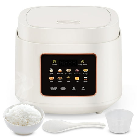 Bluebow Digital Rice Cooker, 10-Cups/5.3QT Rice Maker, 10-in-1 Smart Multi-Cooker, 24-Hour Timer & Keep Warm, Non-Stick Inner Pot, White