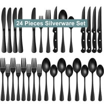 Bluebow 24-Piece Black Silverware Set with Steak Knives, Flatware Cutlery Set for 4, Food-Grade Stainless Steel Kitchen Tableware Set
