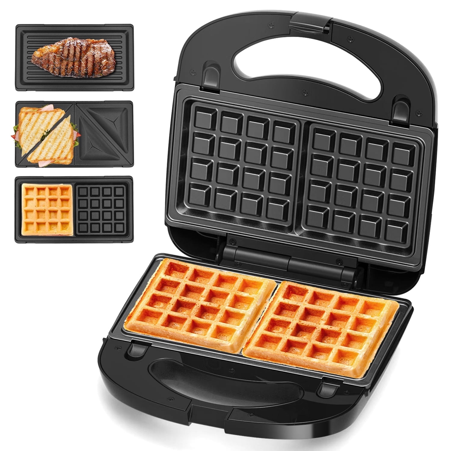 Bluebow 3 In 1 Electric Sandwich Maker Panini Press Grill And Waffle Iron Set With Removable Non Stick Plates: Shop With Context