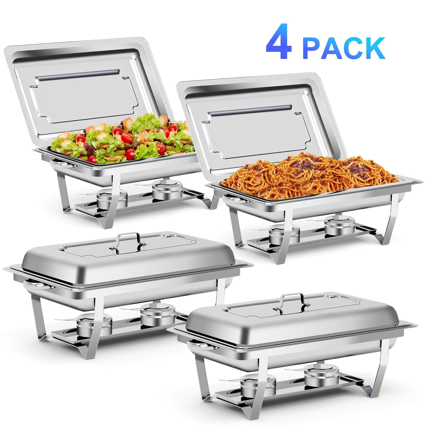 Walmart discount codes: Walmart Black Friday Deals 2025 - Bluebow 4 Pack Chafing Dishes for Buffet Set, Stainless Steel Catering Chafer, Serving Food Warmer with Lids, Food & Water Pans & Fuel Holders