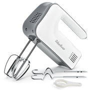5-Speed Electric Hand Mixer, Kitchen Handheld Mixer with Stainless Steel Whisk & Dough Hook Attachments, White