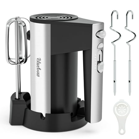Bluebow Electric Hand Mixer, 5 Speed with Turbo, Kitchen Handheld Mixer with Stainless Steel Whisk, Dough Hook Attachment and Storage Base