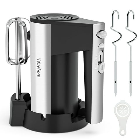 Bluebow Electric Hand Mixer, 5 Speed with Turbo, Kitchen Handheld Mixer with Stainless Steel Whisk, Dough Hook Attachment and Storage Base