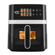 Bluebow 6QT Air Fryer, 8-in-1 Electric Hot Oven with Digital LED Touchscreen, Visible Window, 1500W, New, Black