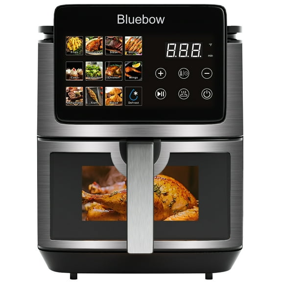 Bluebow 9QT Air Fryer with Large Touch Screen, 12-In-1 Multi-Functional, Visible Window, Oil-Free Cooking, Black