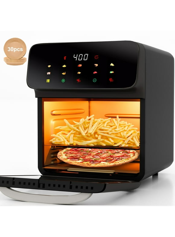 Bluebow Air Fryer 12QT Convection Oven with 10-in-1 Multi Function, Visible Window and Touchscreen, Black