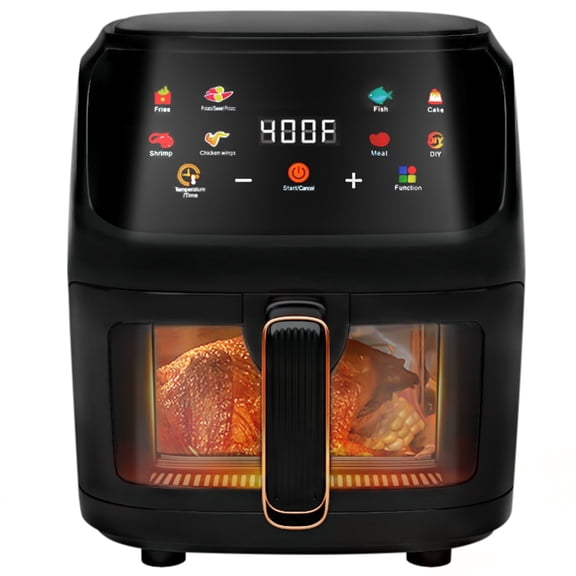 Bluebow Air Fryer 7.5QT, Large 8-in-1 Digital Touchscreen, Visible Window, 1700W, New, Black