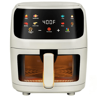 Bluebow Air Fryer Large 7.5QT, 8-in-1 Digital Touchscreen, Visible Cooking Window, 1700W, Cream White
