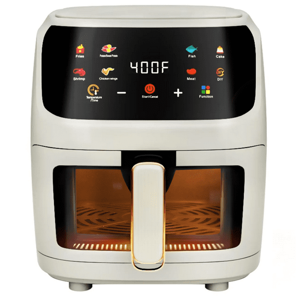 Bluebow Air Fryer Large 7.5QT, 8-in-1 Digital Touchscreen, Visible Cooking Window, 1700W, Cream White