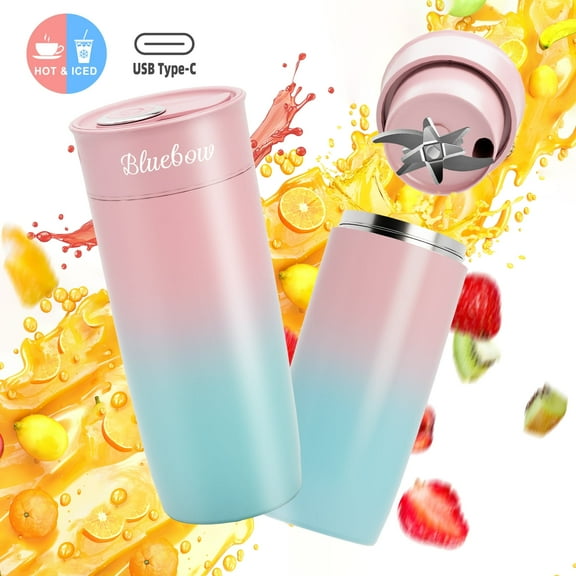 Bluebow Portable Blender for Shakes and Smoothies, Personal Size Blender with Insulated Cup, Cordless 17oz, USB-C Rechargeable, Travel
