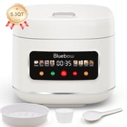 Bluebow Digital Rice Cooker, 8-Cup 5.3QT Rice Maker, 8-in-1 Smart Multi-Cooker, 24-Hour Timer & Keep Warm, Non-Stick Inner Pot, White