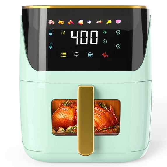 Bluebow Newest Air Fryer Large 8.5 QT, Green, 8 in 1 Touch Screen, Visible Window, 1750W