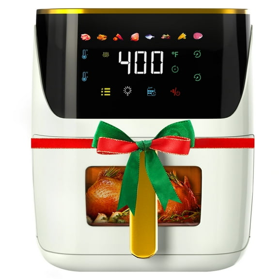 Bluebow Newest Air Fryer Large 8.5 QT, White, 8 in 1 Touch Screen, Visible Window, 1750W