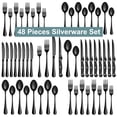 thumbnail image 1 of Bluebow 48-Piece Black Silverware Set with Steak Knives, Flatware Cutlery Set for 8, Food-Grade Stainless Steel Kitchen Tableware Set, 1 of 8
