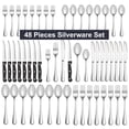 thumbnail image 1 of Bluebow 48-Piece Silverware Set with Steak Knives, Flatware Cutlery Set for 8, Food-Grade Stainless Steel Kitchen Tableware Set, 1 of 8
