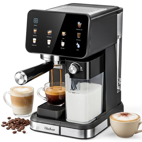 Bluebow Espresso Machine with Color Touchscreen, 20 Bar Espresso Maker with Automatic Milk Frother, Coffee Maker for Home - Cold Brew Cappuccino Latte Americano, 1350W