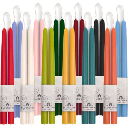 Bluecorn  Pure Beeswax Taper Candles - Ivory White Unscented, 10 Inch, Bulk 8-Pack