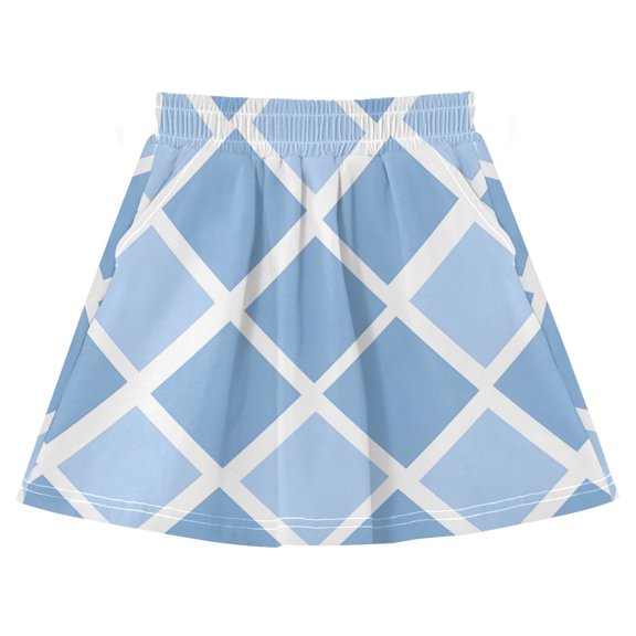 Bluediamonds Pattern Cotton Skirt Built-in Liner Elastic A-Line Flared Skirt with Pockets