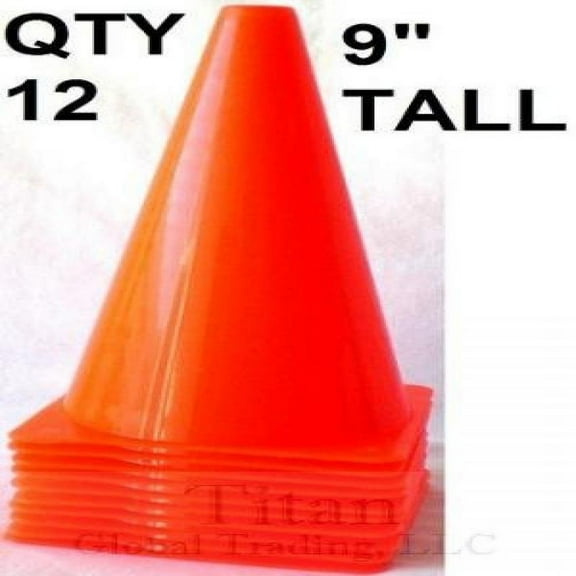 Bluedot Trading 9" Tall Durable Field Sports Marker Traffic Cones for Football, Soccer, Games, Festivals, Indoor or Outdoor Activities, Agility Training, and More, Quantity 12