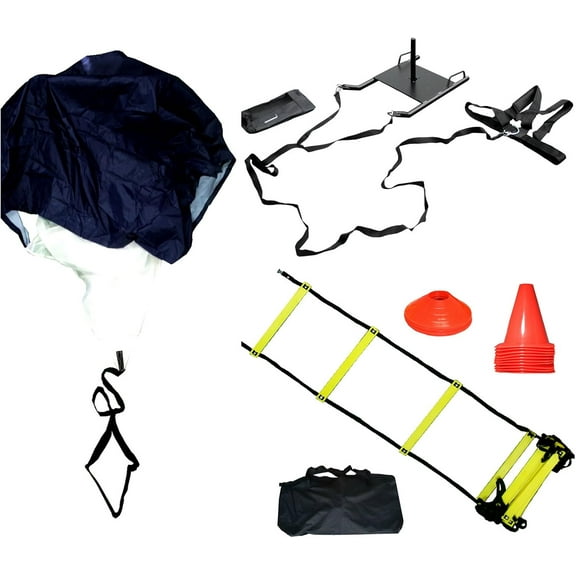 Bluedot Trading Strength & Agility Training Cones Kit Including Speed Ladder, Power Sled, Adjustable Resistance Parachute, Agility Training Cones Set & Carrying Bag