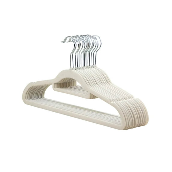 Blueek 10Pcs Kids Velvet Non-Slip Hangers, 16.5 in Length Heavy Duty Coat&Pants Suit Hanger, Space-Saving Family Clothes Hangers(Beige)