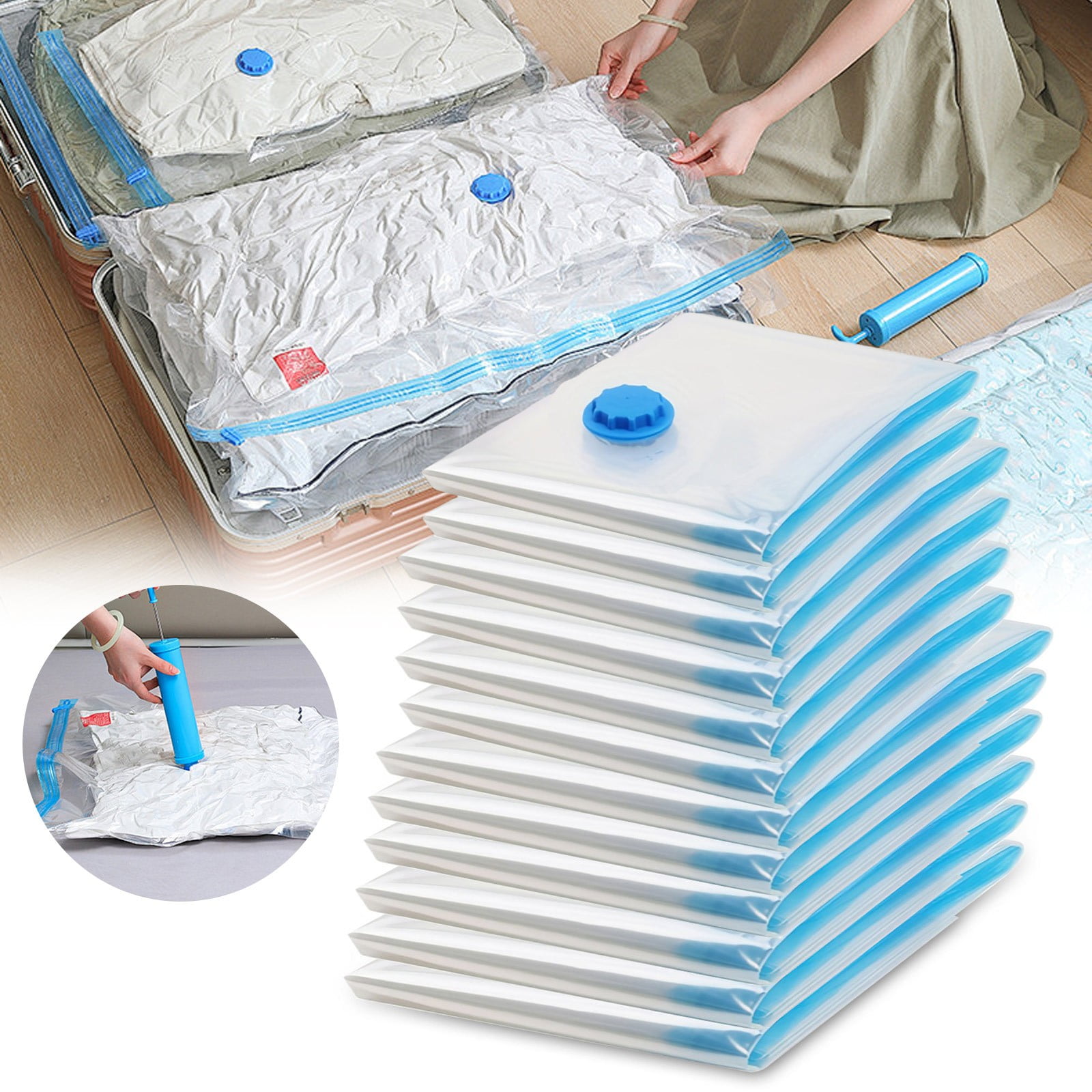 Blueek 12PCS Transparent Vacuum Storage Bag for Clothes and Quilts, Sturdy Household Organizer with Handles for Effortless Moving
