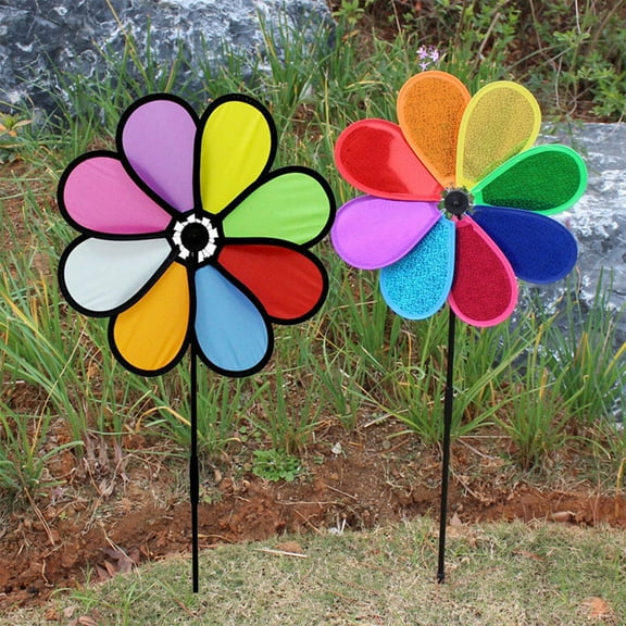 Blueek 2PCS Colorful Garden Windmill for Decoration - Easy Assembly, Bird Friendly Spinner for Yard Decor