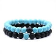 thumbnail image 1 of Blueek 2Pcs Men Women 8mm Chakra Beads Elastic Natural Stone Agate Bracelet, Matching Bracelets for Couples, 1 of 7