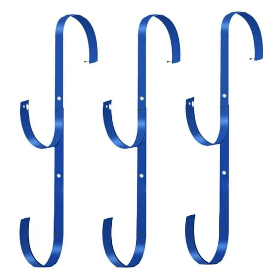 Blueek 3 PCS Swimming Pool Aluminum Pole Hanger Set, Blue, 2 Hooks, for Telescoping Poles, Leaf Rakes, Skimmers, Nets, Brushes, Vacuum Hoses
