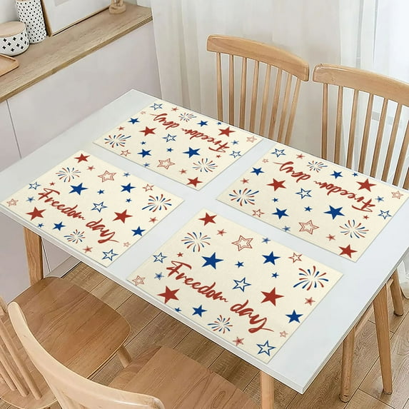 Blueek 4PCS Patriotic Independence Day Flag Placemats – Festive Insulated Linen for Home & Kitchen Decor, Durable & Easy to Clean, 16x12 Inch